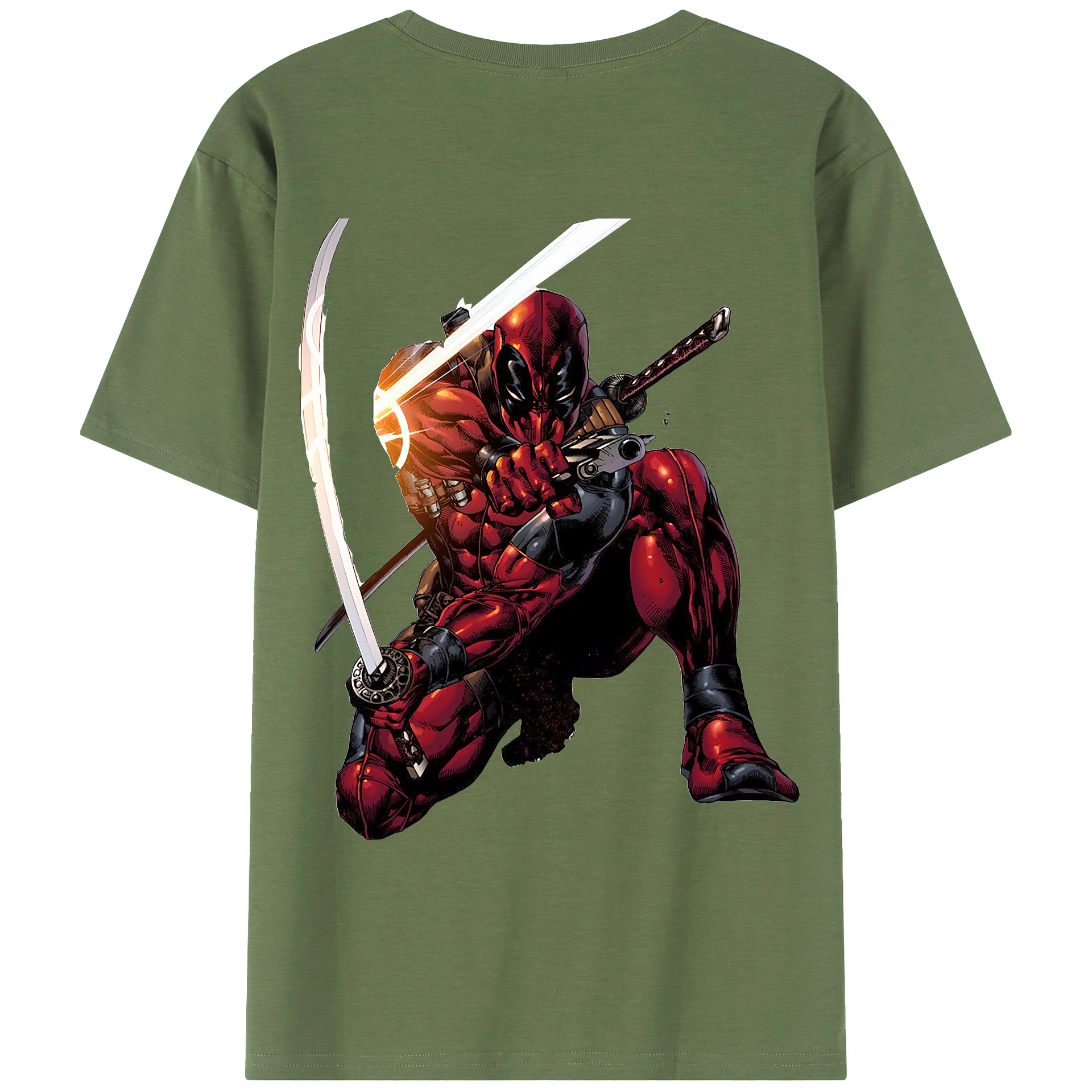 （画像用） Deadpool デッドプール 綿100％ メンズ半袖Tシャツ（バックプリント） 通気性